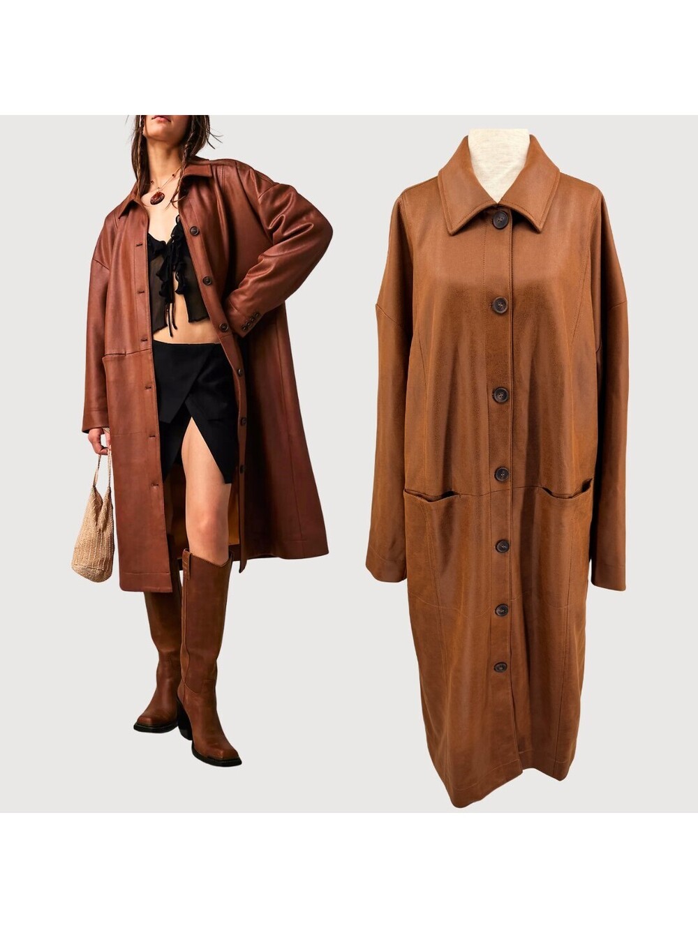Free People Carmen Vegan Suede Duster Coat Brown M NWT